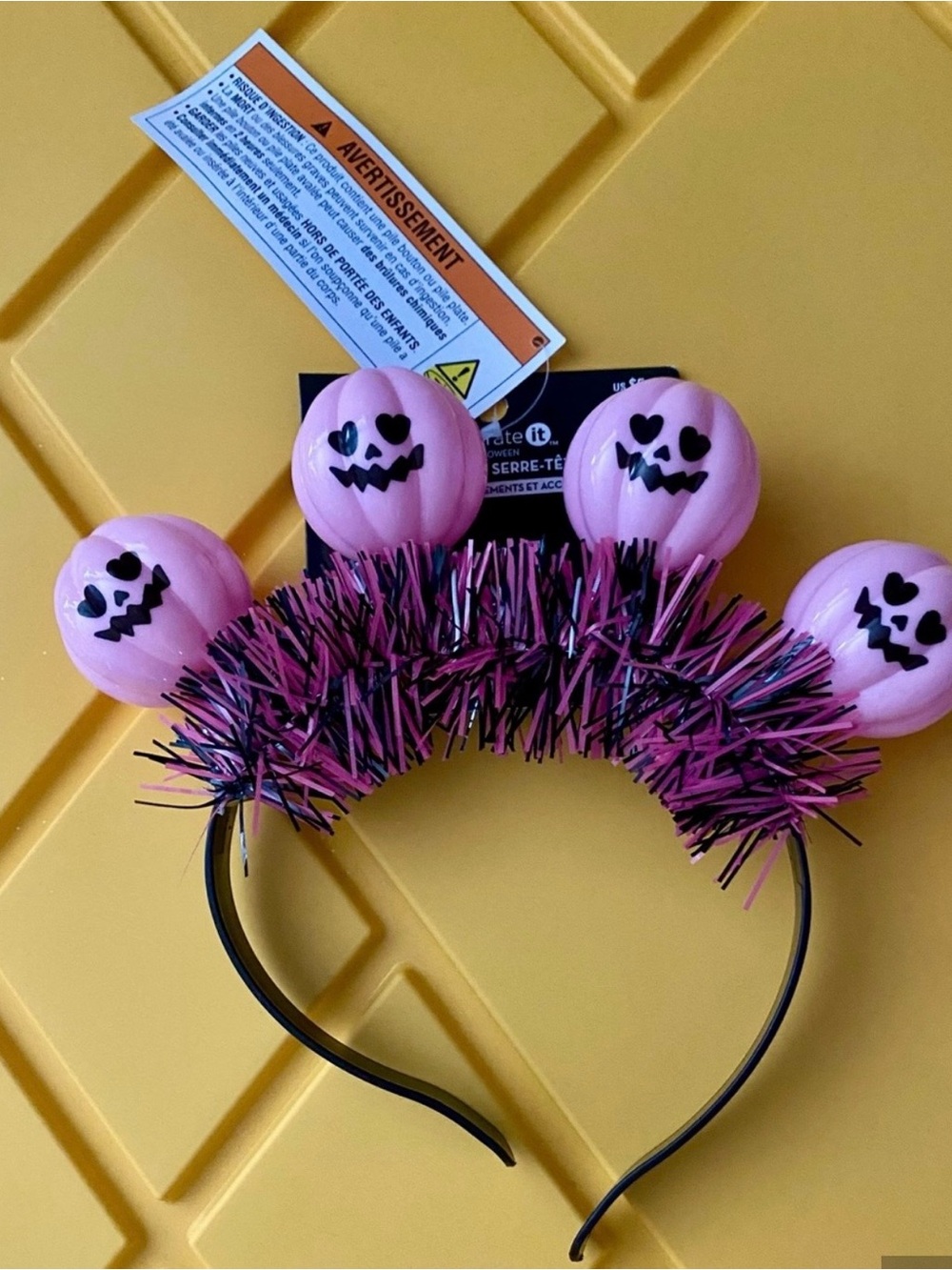 Set of Pink Pumpkin LED Headband - Halloween Accessory and Pumpkin Necklace